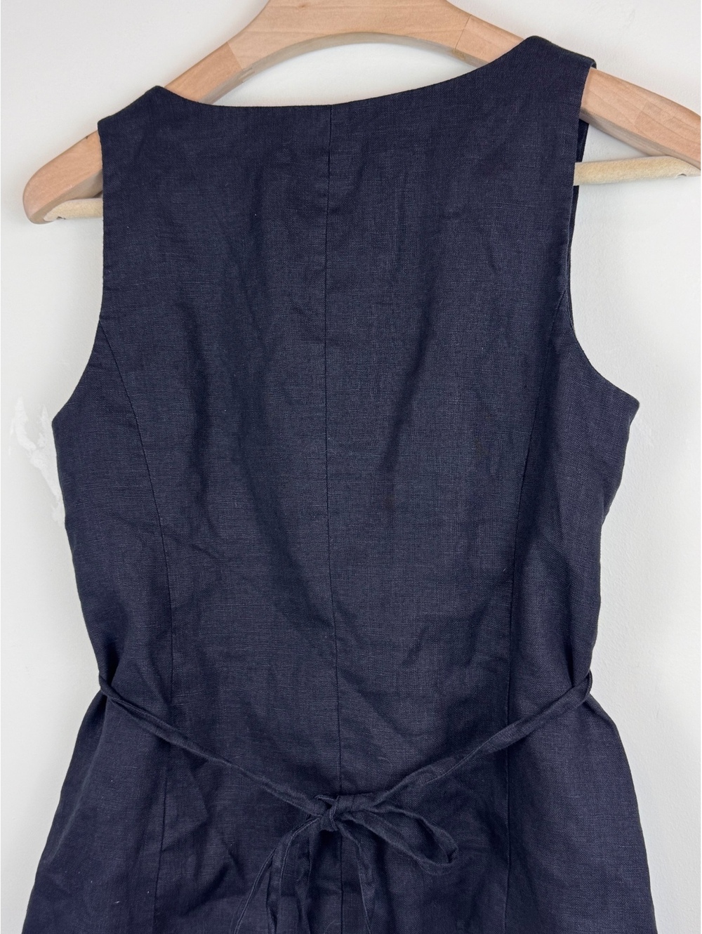 Banana Republic 100% Linen Long Vest Black Size 6 Square Neck Tie Back Y2K - Picture 7 of 10